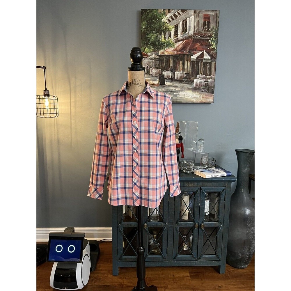 Talbots button down plaid shirt small pink multi